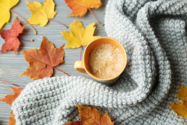 Sonbahar Aksesuar örgü kazak ve yaprakları