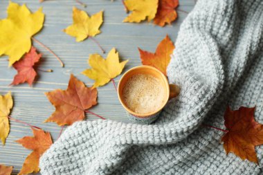 Sonbahar Aksesuar örgü kazak ve yaprakları