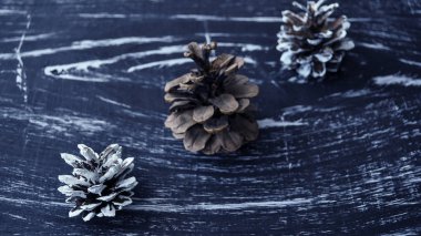 Çam kozalakları masada bileşimi. NAT doğal arka plan