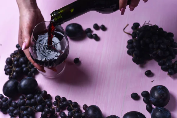 Composição de vinho, uva e ameixas — Fotografia de Stock