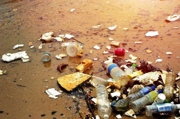 Plastic pollution in ocean (Environment concept), selective focus.