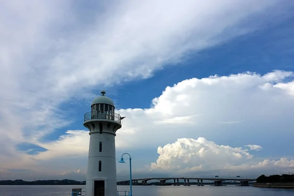 Johor Boğazı Girişinde Raffles Marina Lighthouse Singapur Adasının Batı Ucunun — Stok fotoğraf