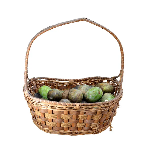 Wicker Basket Fresh Mango Isolated White Background Selective Focus — Stock Photo, Image