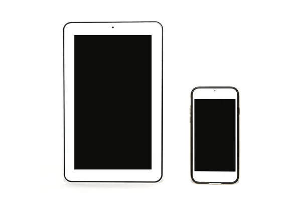 Tablet Telefon Beyaz Bir Arka Plan Üzerinde Izole Çerik Olarak — Stok fotoğraf