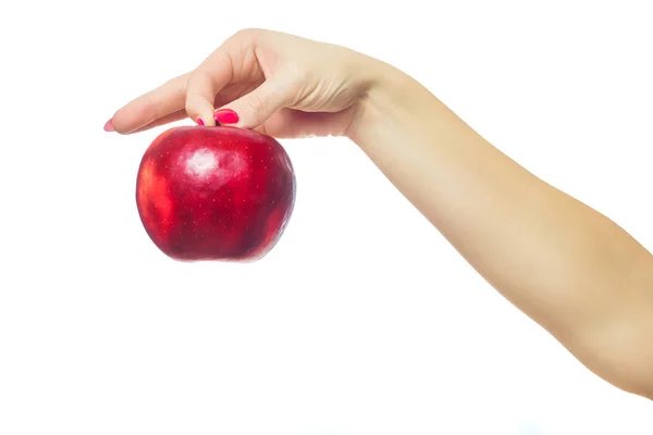 Apfel Der Hand Zeit Für Gesunde Ernährung Für Vitamine Hält — Stockfoto