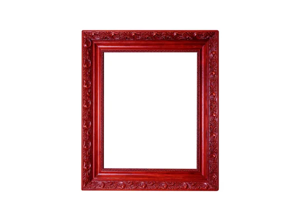 红色的陈旧生锈的木制镜框与空白 白色背景的旧木制相框准备填充内容 — 图库照片
