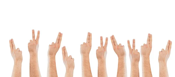 Fingers Raised Light Background Concept Applying Willingness Ask Questions Hands — Stock Photo, Image