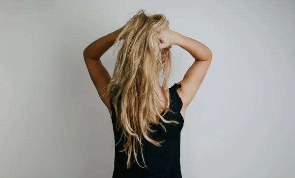 View Hair Back Woman Girl Figure Touching Her Hair Isolated — Stock Photo, Image
