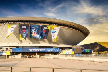 Katowice, 1 Mart 2020, ESL IEM Intel Master yarışmasının yapıldığı Katowice 'deki spor tesisi manzarası. Dünyanın en büyük eSport etkinliği Counter Strike turnuvası ve ihracatın başkenti Starcraft..