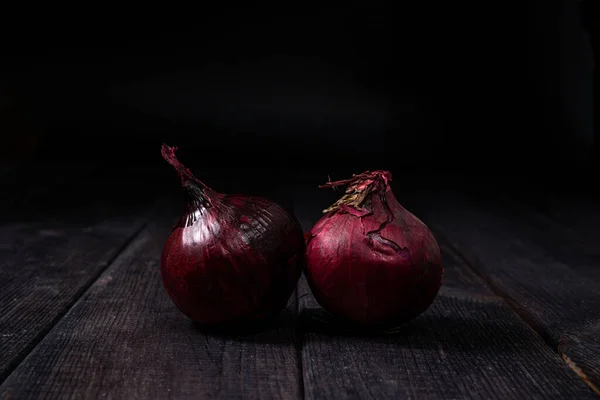 Red Onion Wooden Background Concept Food Cooking Eating Vegetables Healthy — Stock Photo, Image