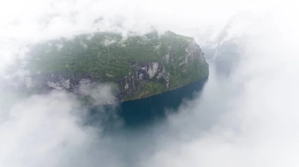 Unique Perspective View Drone Norway Most Famous Fjord Geiranger Fjord — Stock Photo, Image