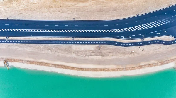 Abstract Drone View Street Running Sand Next Water — Stock Photo, Image