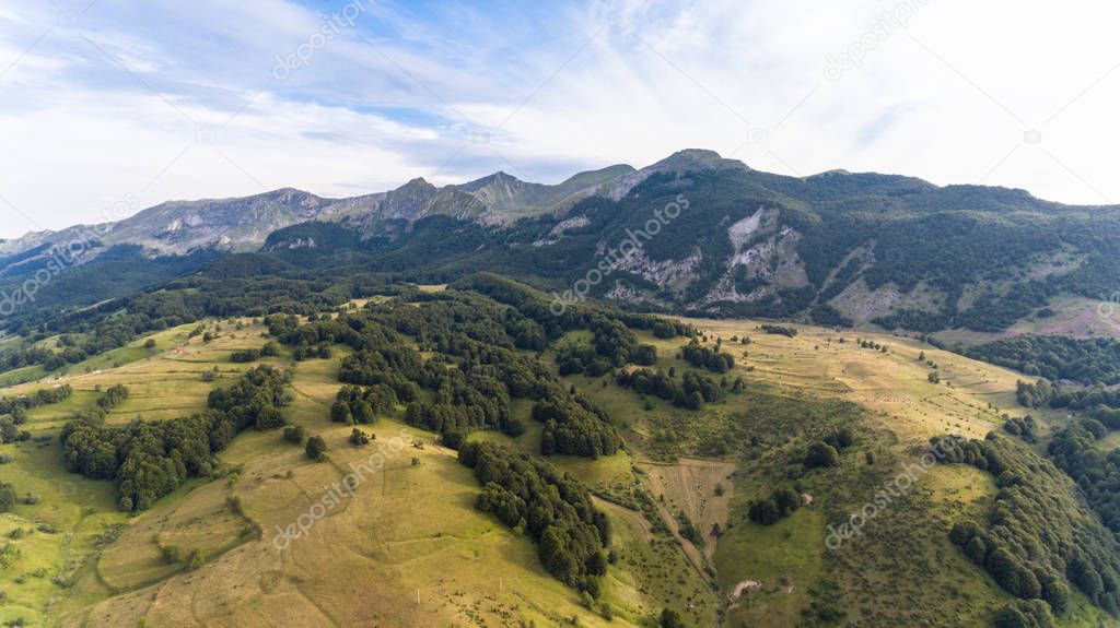 Aerial view of mountains in the Bosnian highlands.