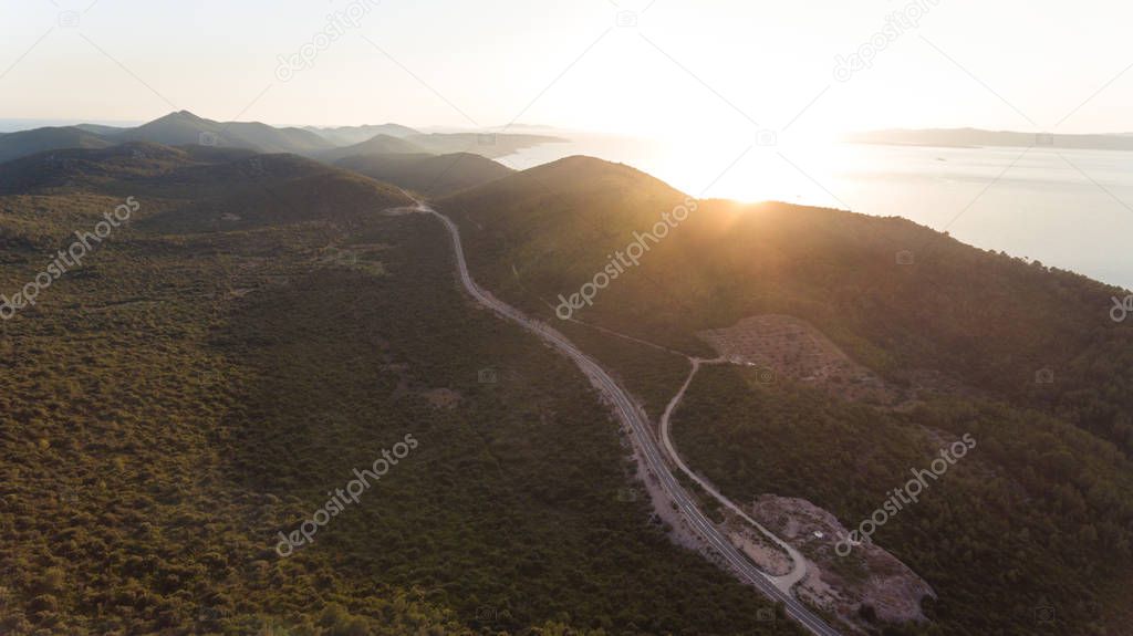 Beautiful mountain landscape on Croatian island at sunset.