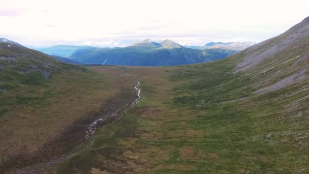 Aerial View Flying Valley Norwegian Highlands — Stock Video