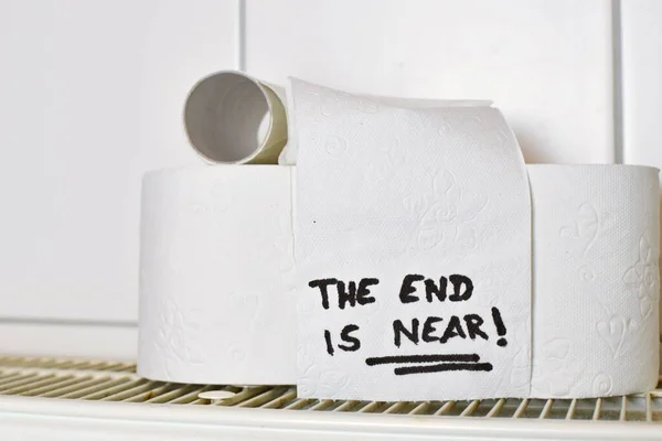 End Written Toilet Paper Roll Concept Hoarding Toilet Paper Corona — Stock Photo, Image