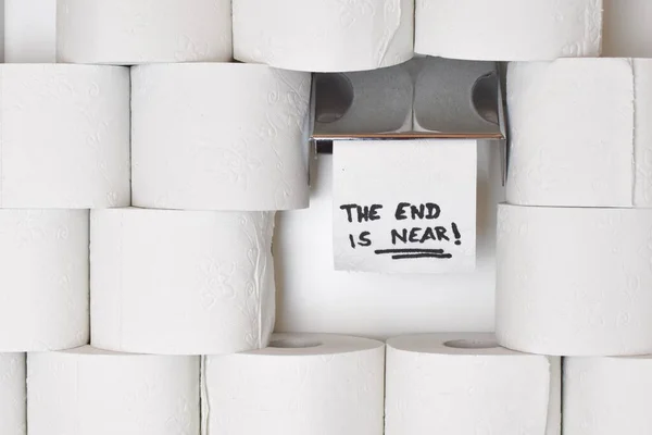 End Written Toilet Paper Roll Concept Hoarding Toilet Paper Corona — Stock Photo, Image