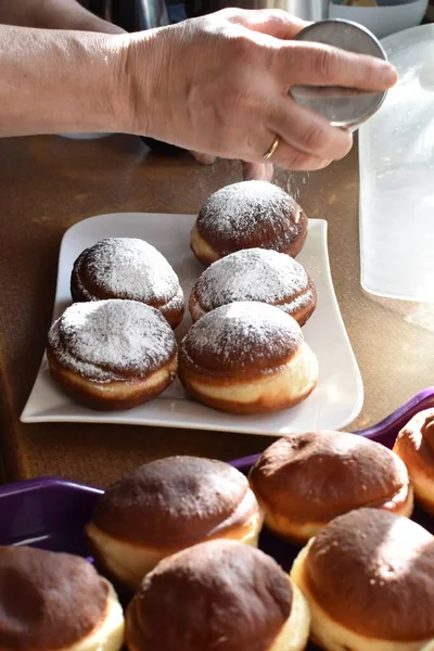 Homemade Carnival Doughnuts Household Bavaria Sprinkled Icing Sugar Delicious Homemade — Stock Photo, Image