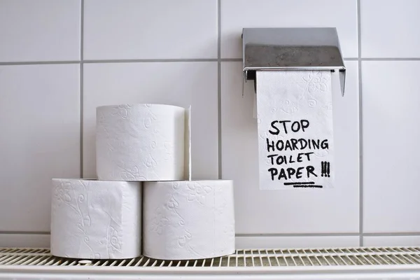 Stop Hoarding Toilet Paper Toilet Paper Roll Concept Hoarding Toilet — стоковое фото