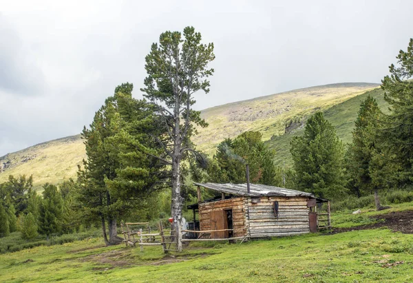 Yaz aylarında bir dağda eski ahşap ev.