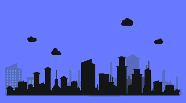 Silueta úroveň město s mraky a fialovým pozadím — Stockový vektor