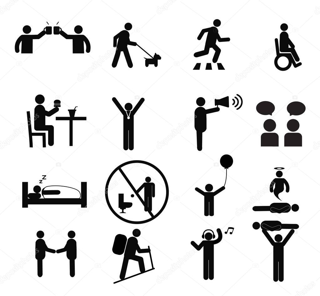 Human pictogram set vector.silhouette human activity,General people sign.human pictograms on white