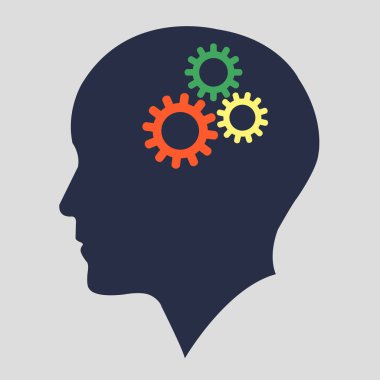 Siluet baş vites vektör ile. İnsan kafa çalışma kavramı