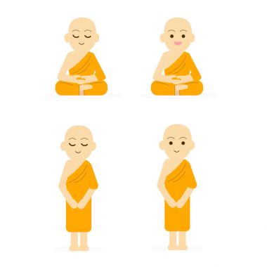 Monk cartoon set peaceful isolated white background.Buddha character set vector illustration clipart