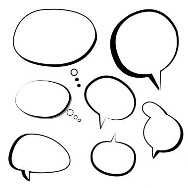 Komik karikatür metin kutularıyla öğeleri ve arka planı yeşil