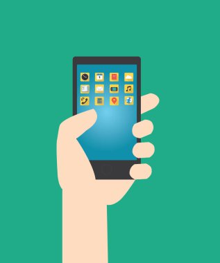 Multimedya uygulama ve yeşil arka plana sahip el ele tutuşur