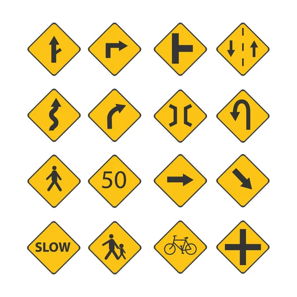 Černý set dopravní značky obrázku s ulice, kolo sign, znak textu, lidé podepsat izolované bílým pozadím — Stockový vektor