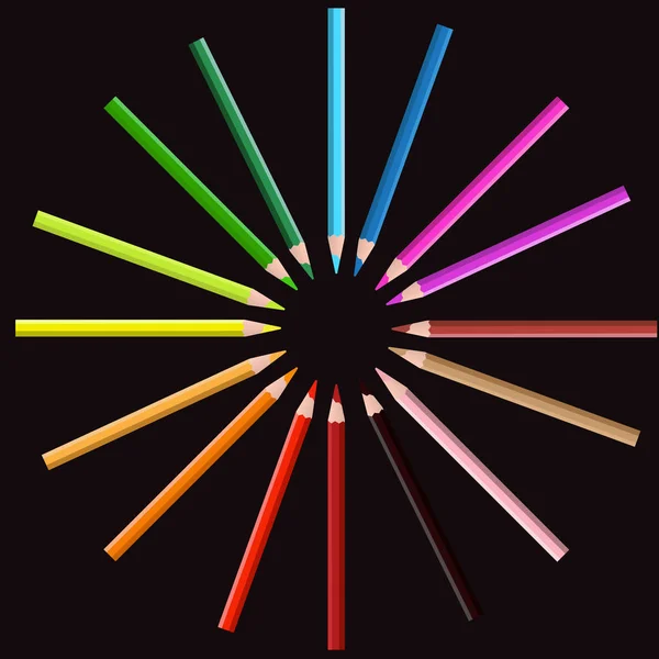 Χρώμα μολύβι σε θέση κύκλο με το μαύρο φόντο — Διανυσματικό Αρχείο