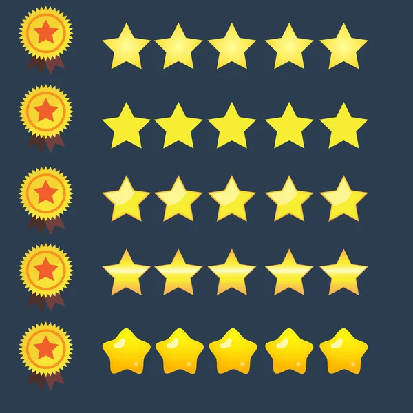 Набор значков рейтинга 5 звезд и медаль за медную ленту звездного вектора иллюстрации.Изолированный уровень качества для веб или приложения . — стоковый вектор