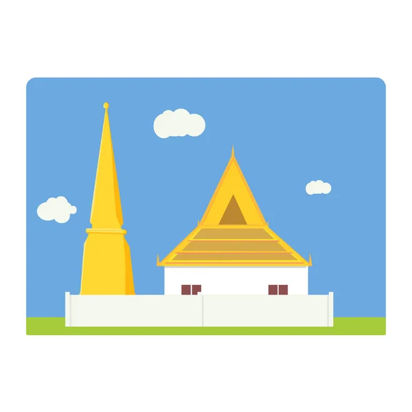 Temple thaïlandais et pagode design simple plat avec fond ciel — Image vectorielle