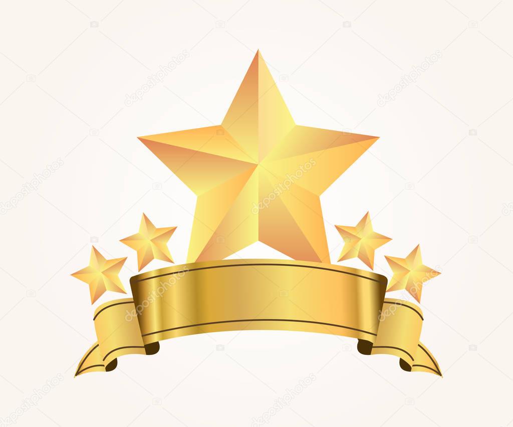 Five Golden stars with ribbon on soft background vector illustration.Rating of golden stars