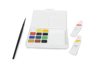 küçük suluboya kutu set izole beyaz arka plan ile