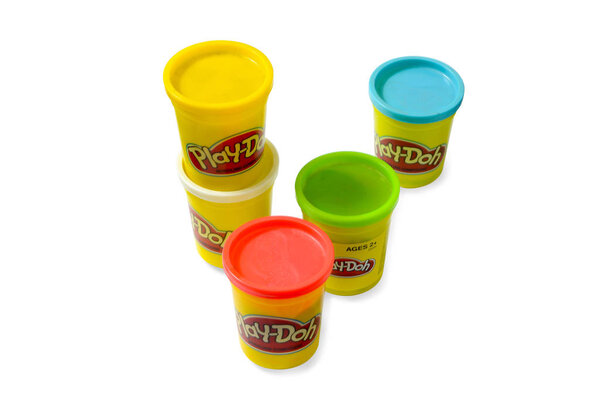 Bangkok, Thailand-June 12th 2017: Image Set of colorful Play doh toy clay on isolated white background, a non-toxic modeling compound that was first marketed to schools in the mid 1950 's
.