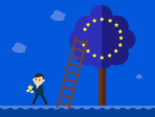 İş erkek takım elbise, bir Avrupa Birliği ağaçtan gider. Brexit Büyük Britanya'nın AB çıkış kavramı vektör