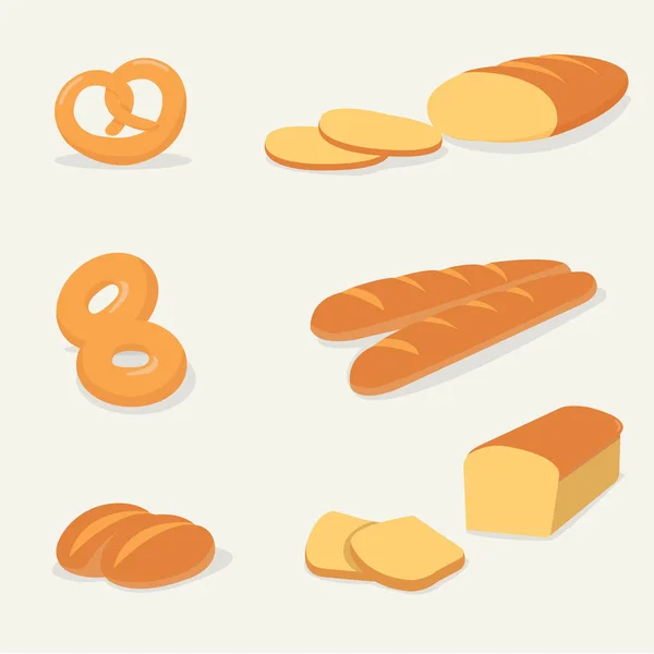 Vettore di pane piatto con sfondo isolato.Pane francese, Pane bianco, Illustrazione vettoriale ciambella . — Vettoriale Stock