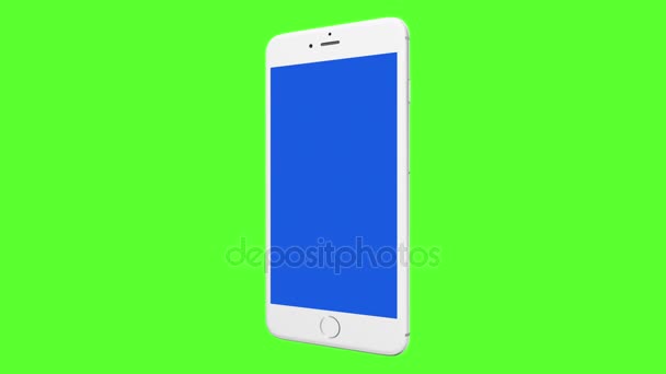 Bangkok, Thailand-June 20: white iphone 6 with blue screen animation in center and concept tracking points on green screen for matte color — стоковое видео