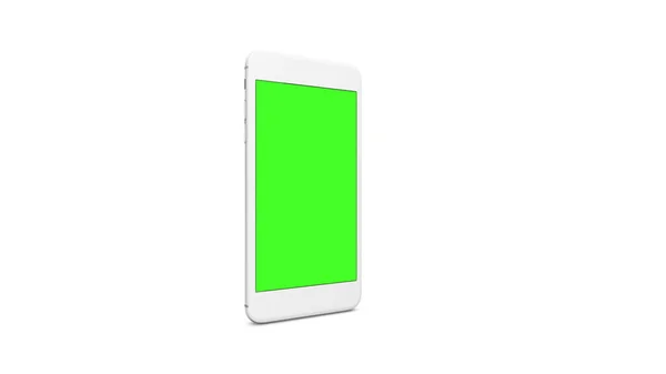 White smartphone with green color on screen and isolated white — Stock Photo, Image