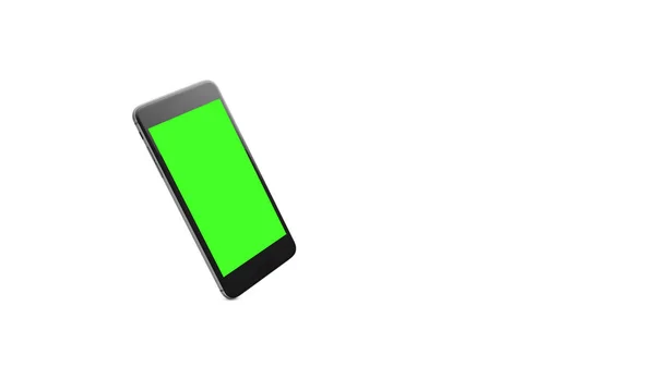 Black smartphone with green color on screen and isolated white — Stock Photo, Image