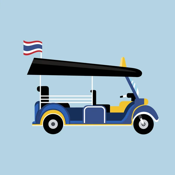 Platte Tuk tuk in Thailand vector met Thaise vlag en geïsoleerde achtergrond — Stockvector