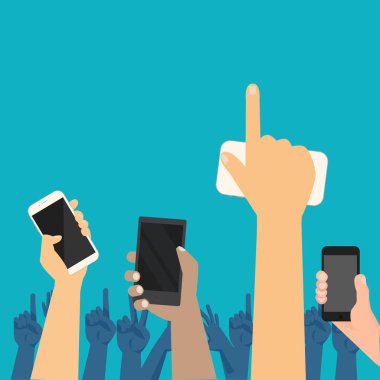 Smartphone üzerinde yeşil renkli vektör izole et. Yeşil arka plan üstünde hareket eden telefon. Beyaz modern cep telefonu vektör