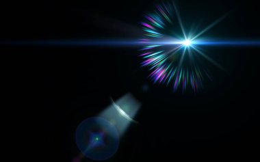 Siyah arka plan yatay çerçeve sıcak içinde dijital mercek parlaması. Modern doğal parlama efekti. Uzayda güneş ışığı.