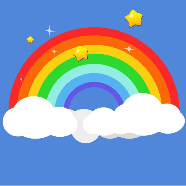 Hermoso arco iris en las nubes con la estrella en la ilustración vectorial noche. Sombra de fondo de color. Fondo de escena de la naturaleza de fantasía . — Vector de stock