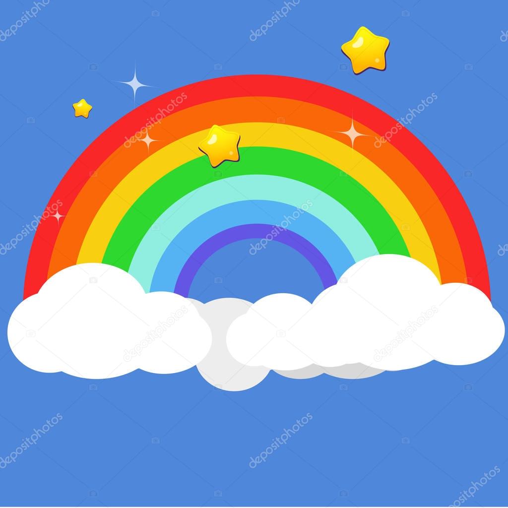 Beautiful rainbow on clouds with star at night vector illustration. Shade of color background.Fantasy nature scene background.