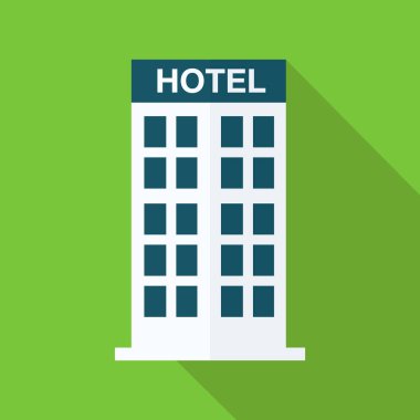Düz otel uzun gölge ile yeşil renkli vektör Binası.