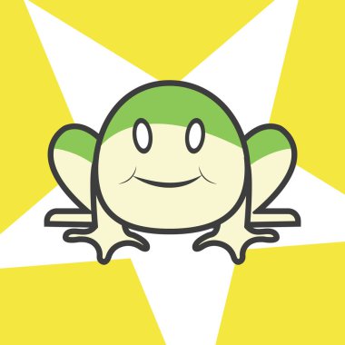 Sevimli kurbağa çizgi film yıldızı arka plan. Sevimli kurbağa karakter tasarım vektör çizim