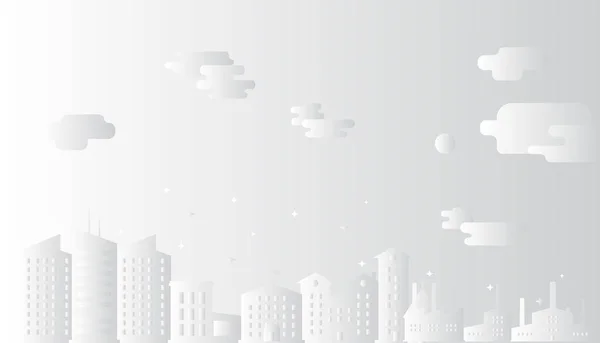 Cityscape com nuvens de papel arte estilo vetor ilustração.Antecedentes Arquitetura e edifício moderno.Cidade em cenário branco.Conceito de cidade de Natal . — Vetor de Stock